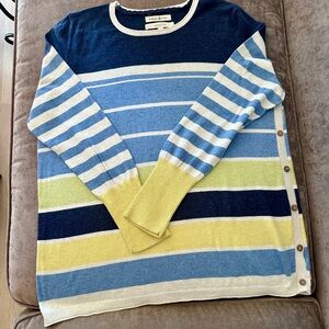 BEACAN COVE Women’s Striped Crewneck Sweater Nautical Retro Side Buttons Sz 20